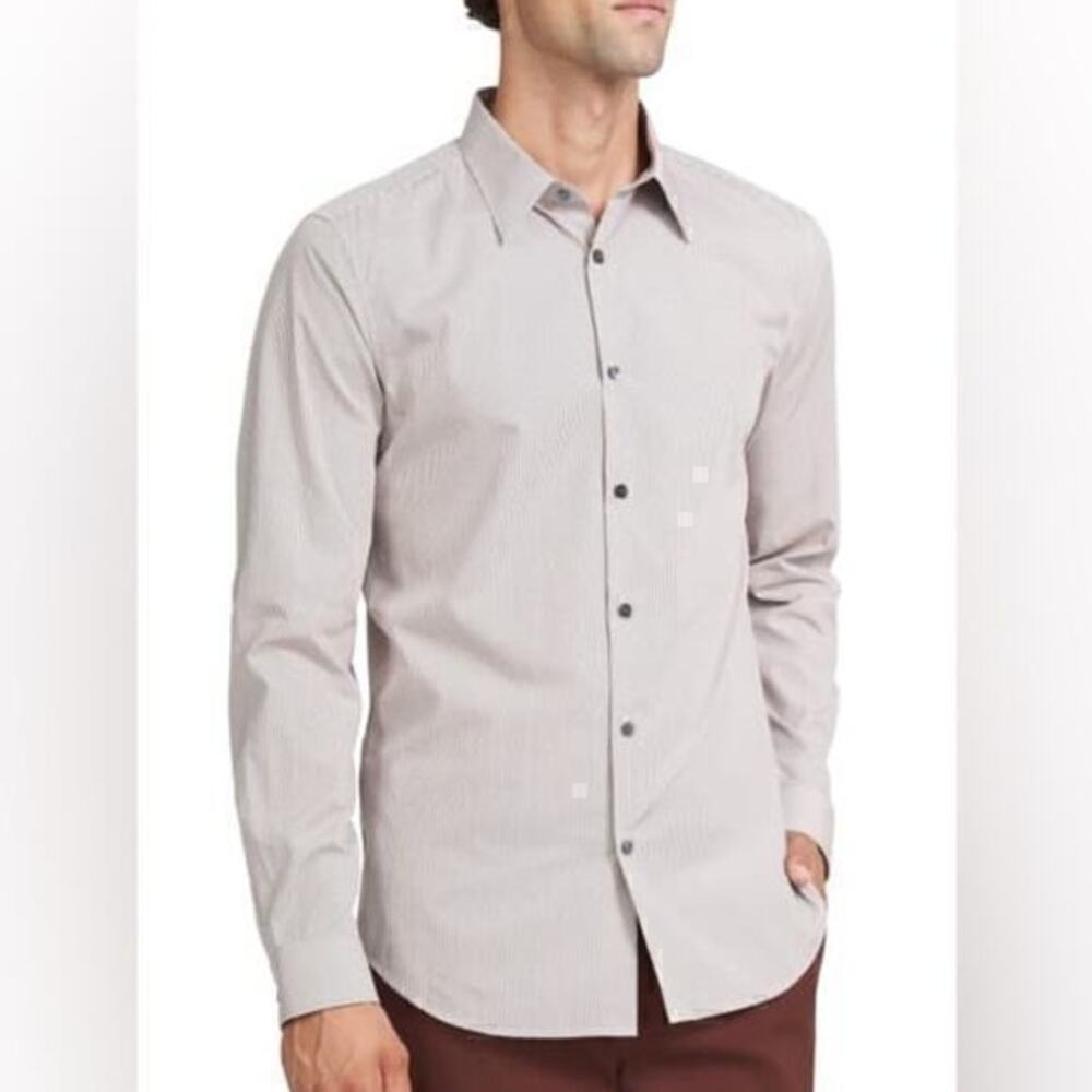 Theory Sylvain‎ Tailored Long Sleeve Button Down Shirt In Geometric Cotton XXL